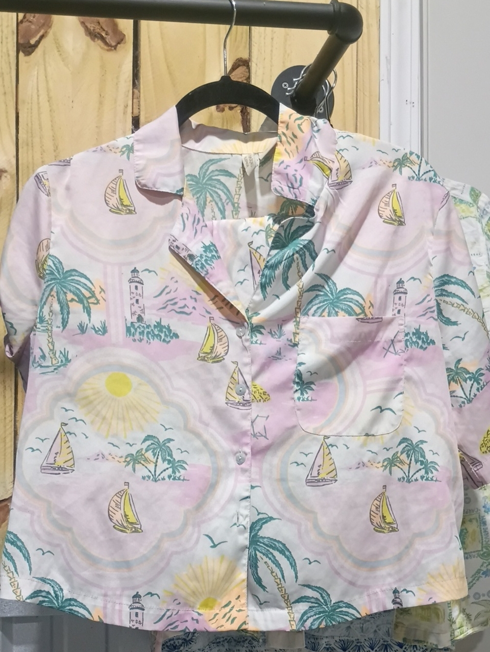 Cynthia Rowley Pink Tropical Sailboat Pajama Top